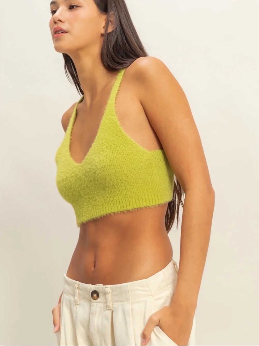 HYFVE Fuzzy Lime Green V-Neck Cropped Tank - NWT - Small - Picture 2 of 5